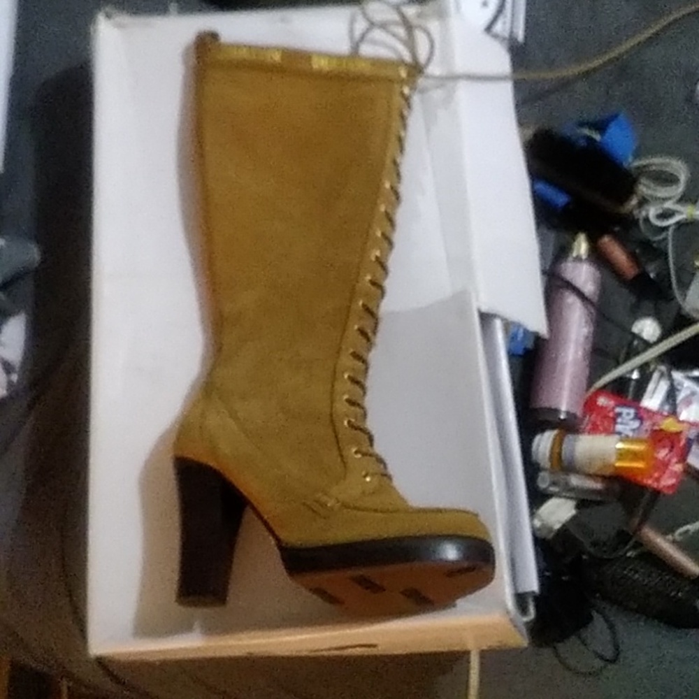 Tan suede calf length heeled boots by House of Derion worn once  in Great shape